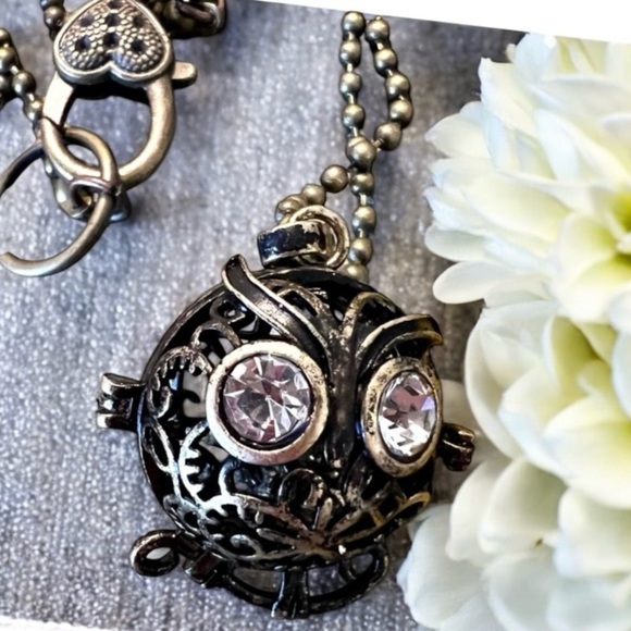 Bronze and rhinestone owl locket necklace. Owl necklace. - Picture 4 of 11